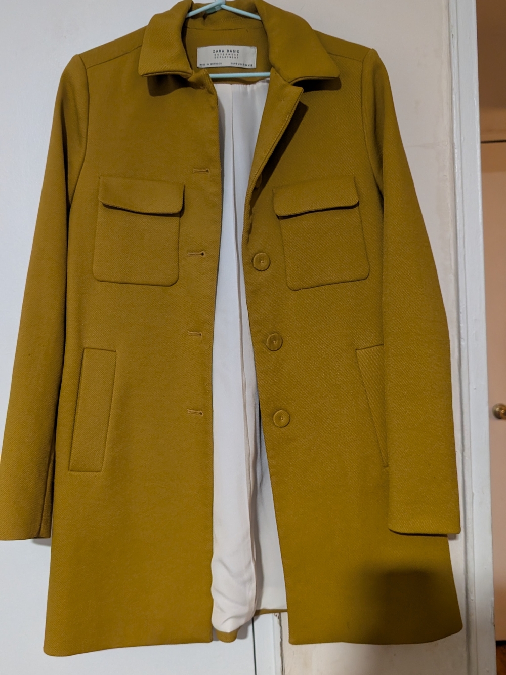 Zara Olive-Mustard Wool Blend Pea Coat